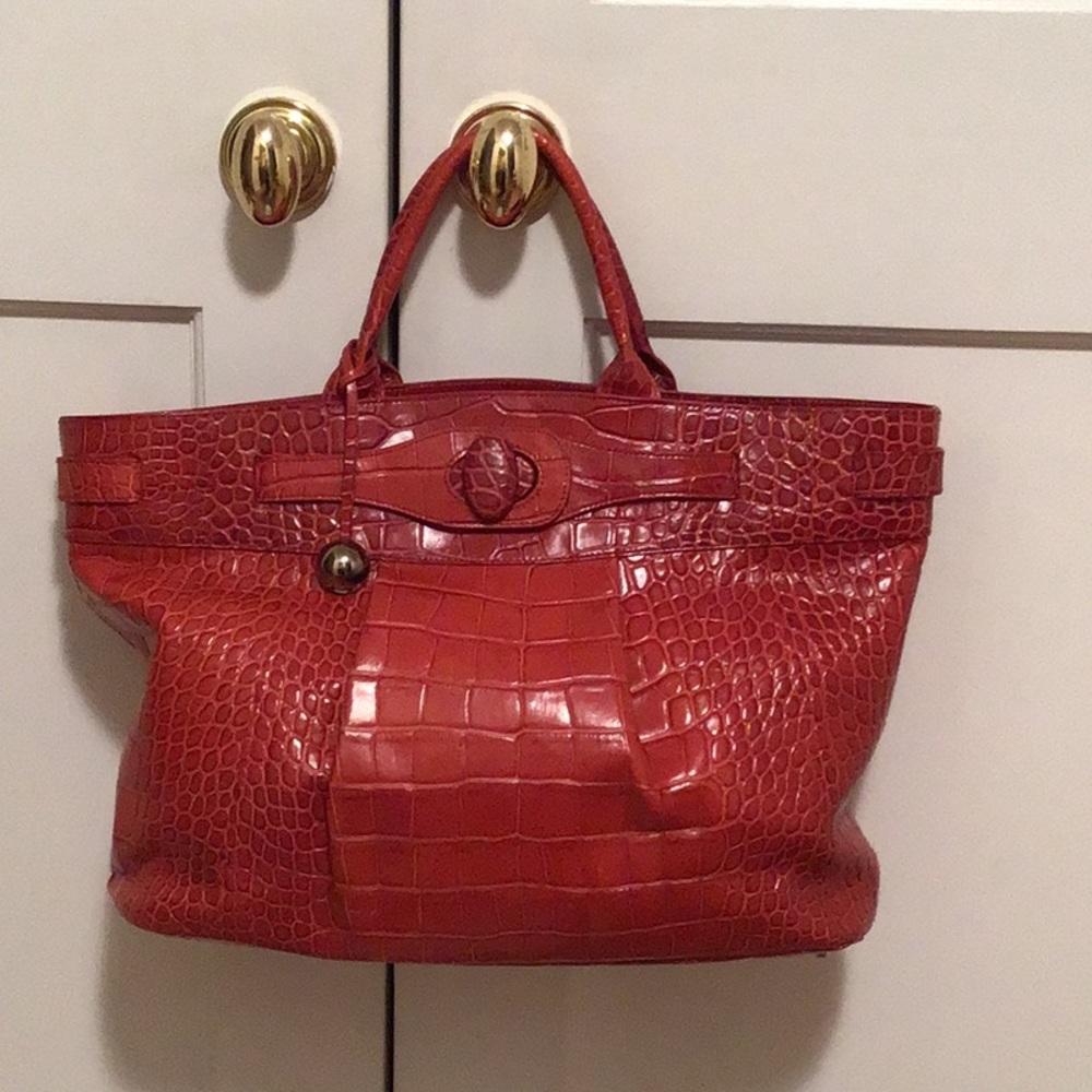 Furla red leather large tote.